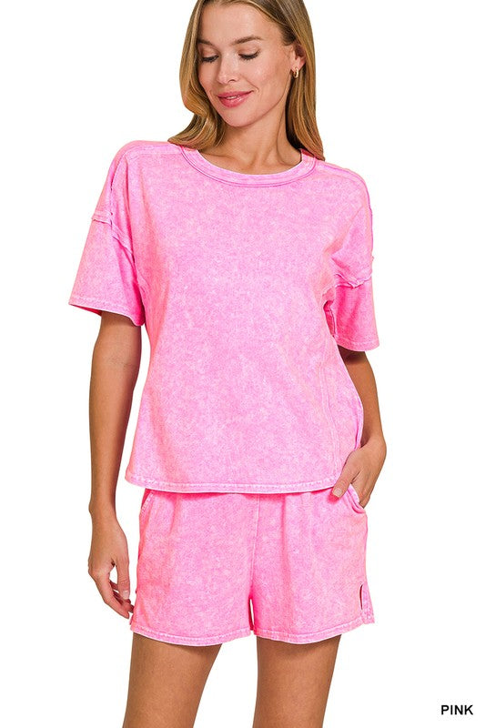 Halo Snow Washed Short Sleeve Tee & Shorts Set