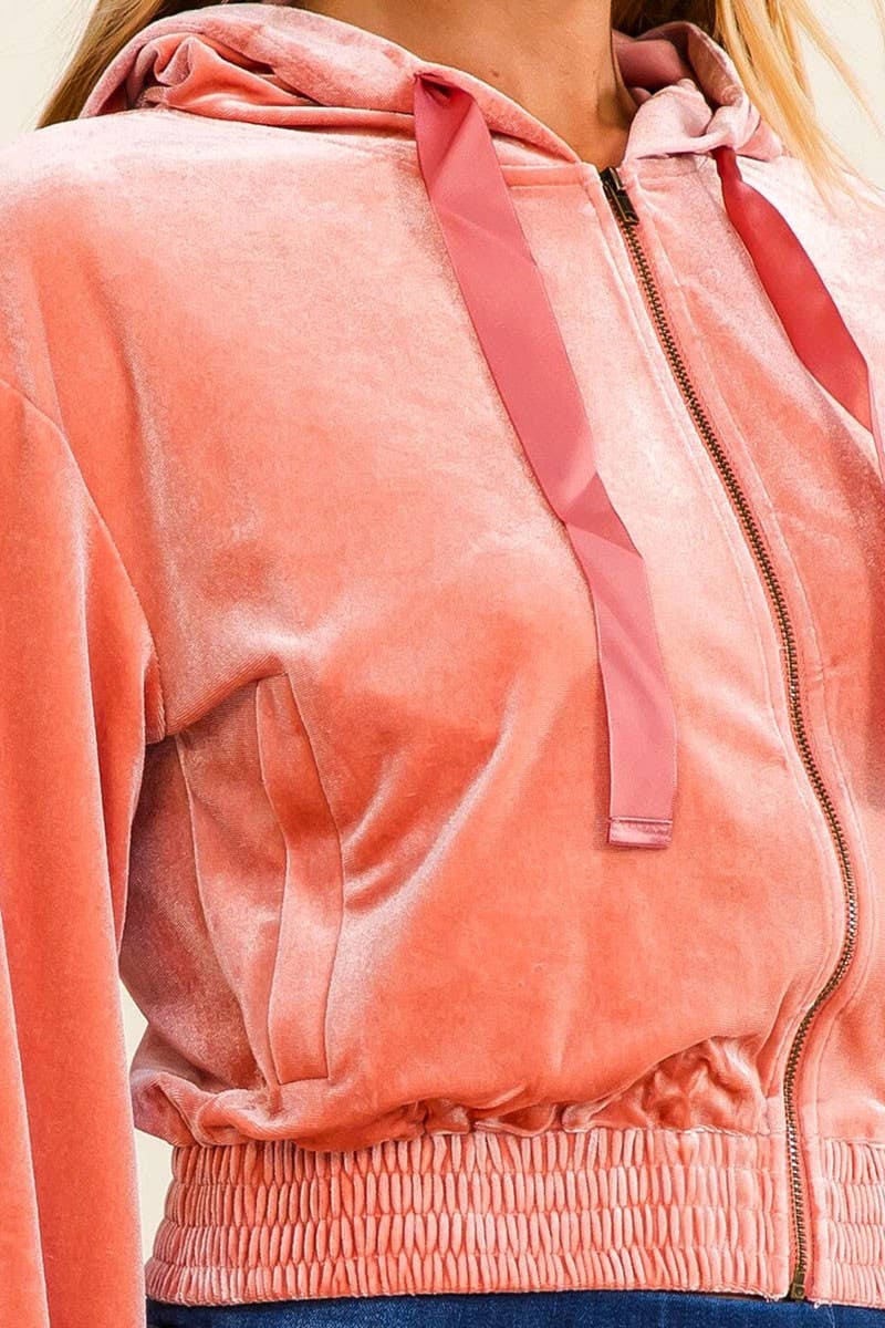 LONG SLEEVE ZIP UP FRONT POCKETS HOODED SWEATER