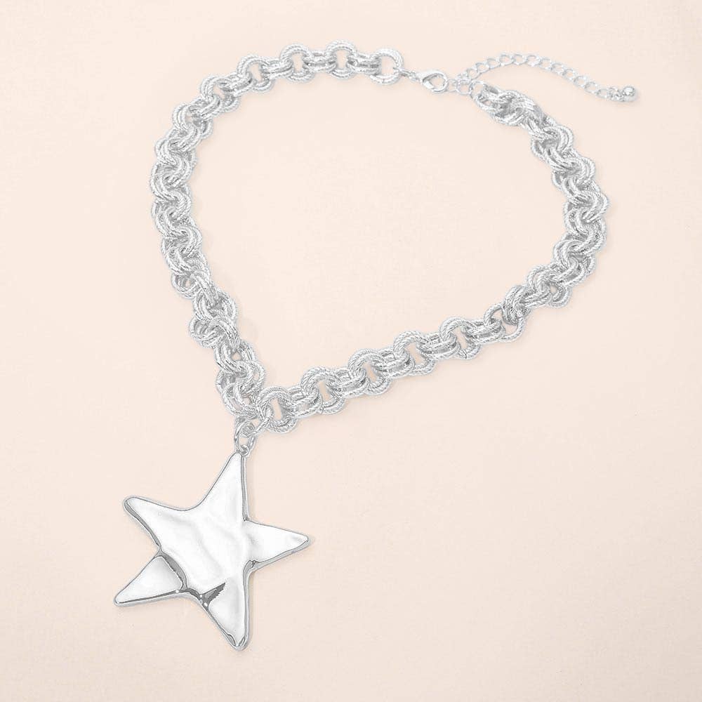 Metal Star Pendant Chunky Chain Necklace