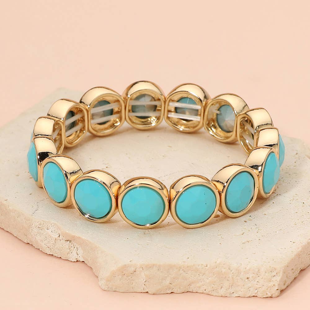 Faceted Round Gem Beaded Stretch Evening Bracelet
