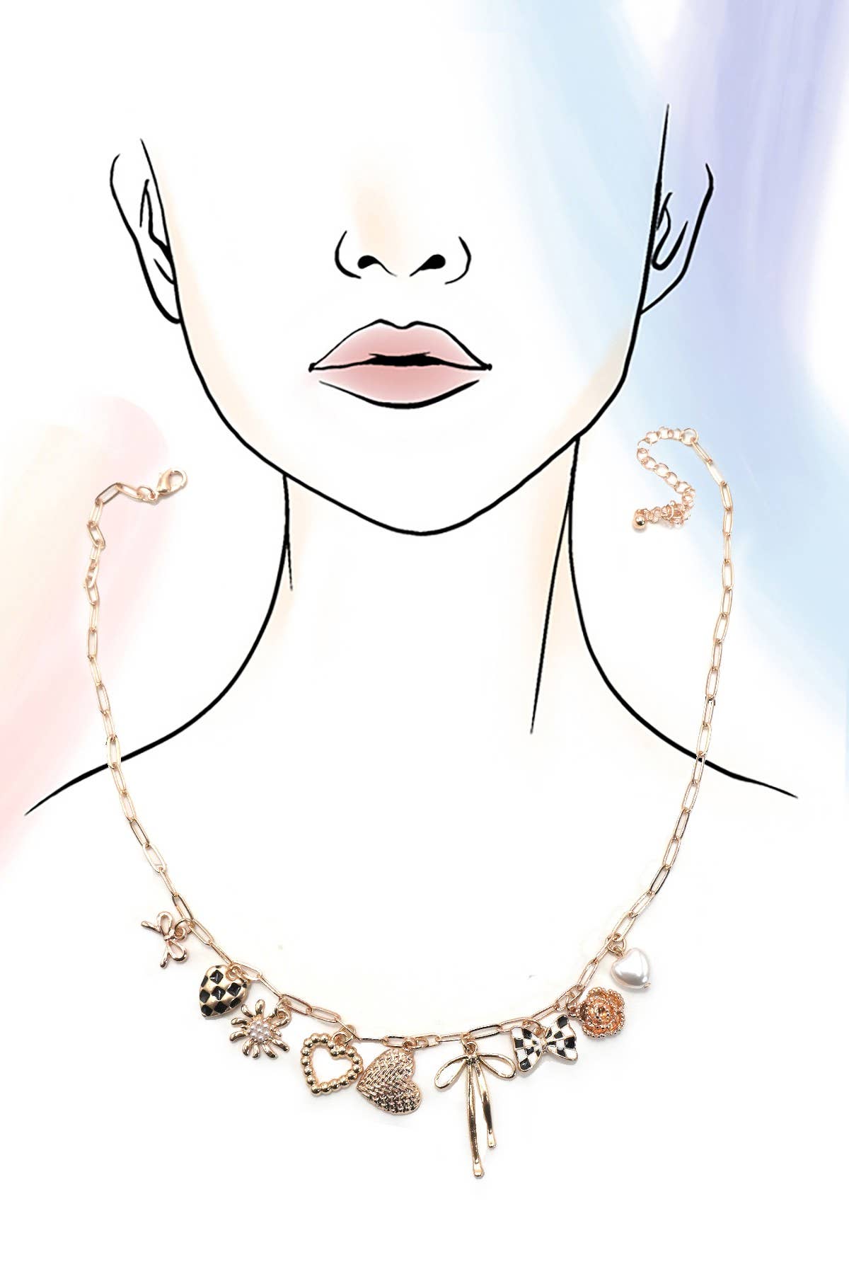 CHARM NECKLACE-BOW CHECKER HEART FLORAL | 80N91685