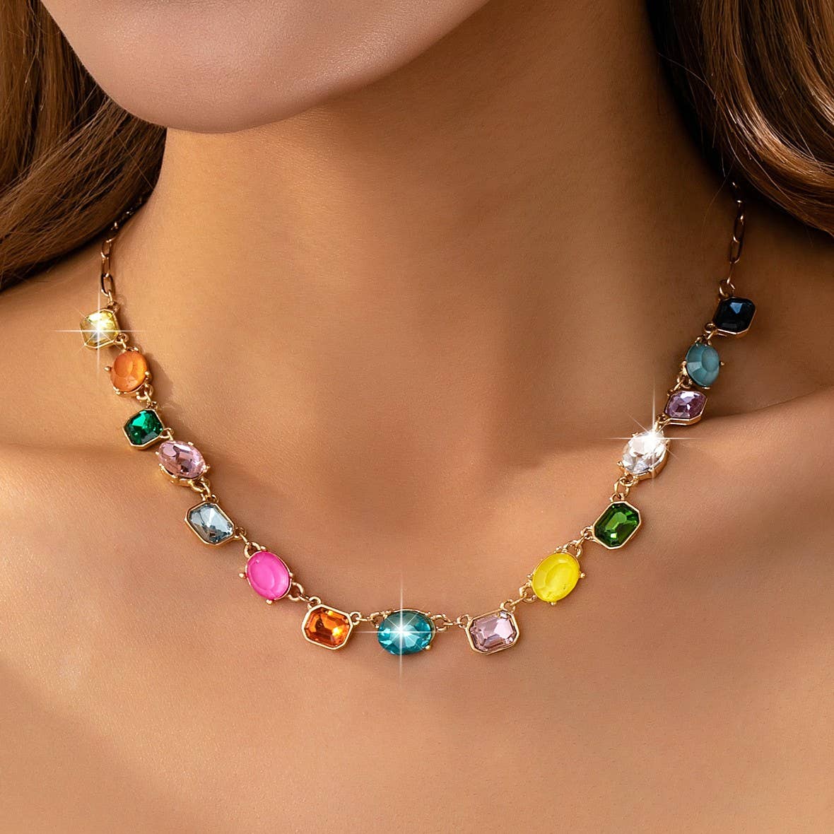 Multicolor Gemstone Link Necklace | 80N92824