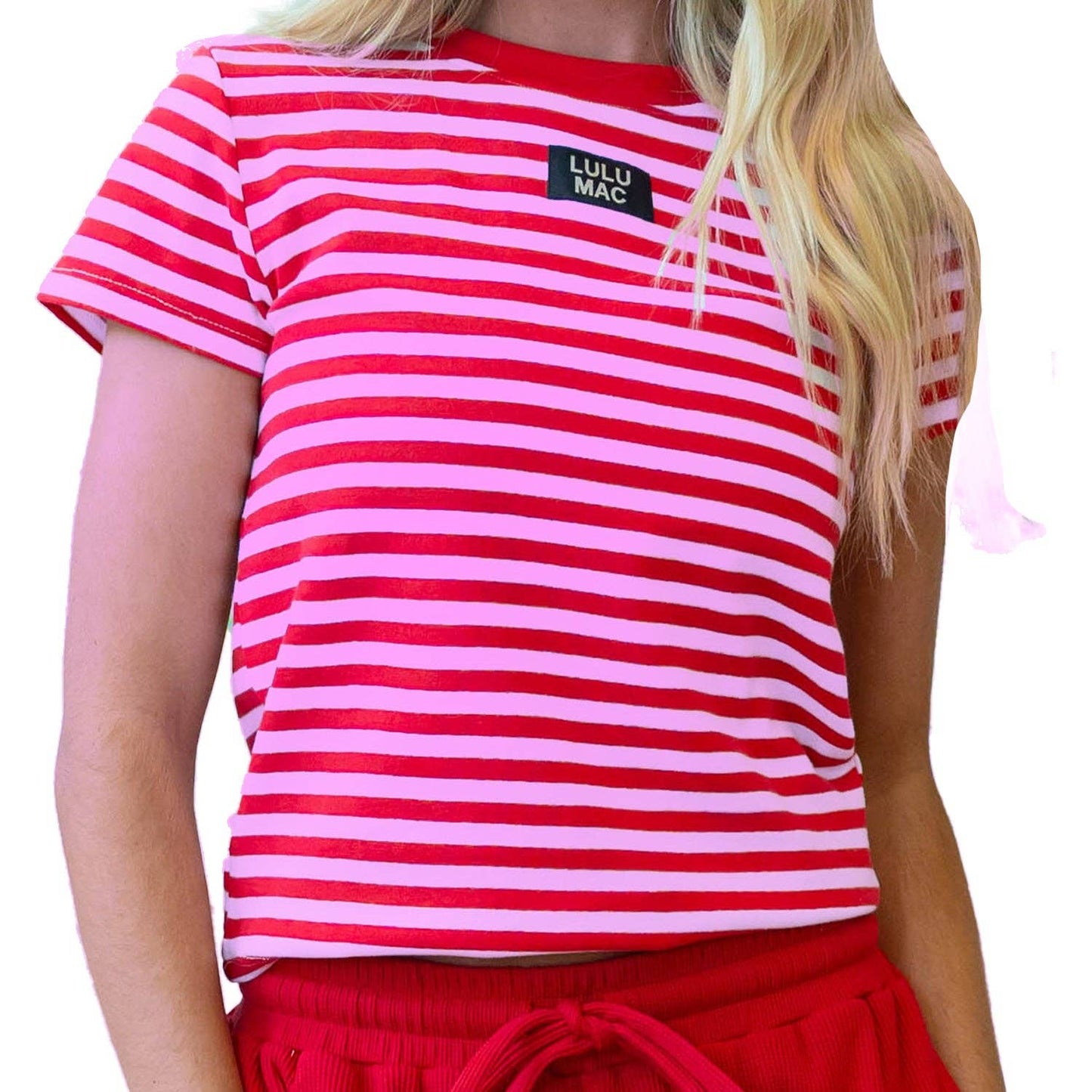 LM-STRIPE BABY DOLL TOP SS-RED/PINK