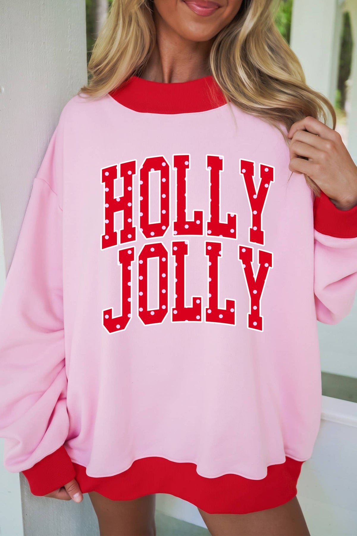 Christmas HOLLY JOLLY Printing Mock Neck Tunic Sweatshirt