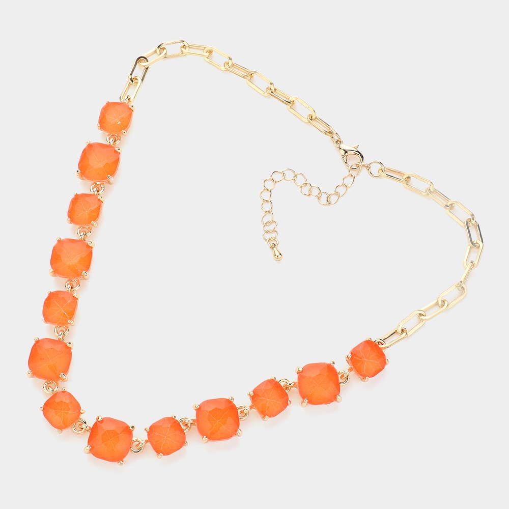 Cushion Square Stone Link Evening Necklace