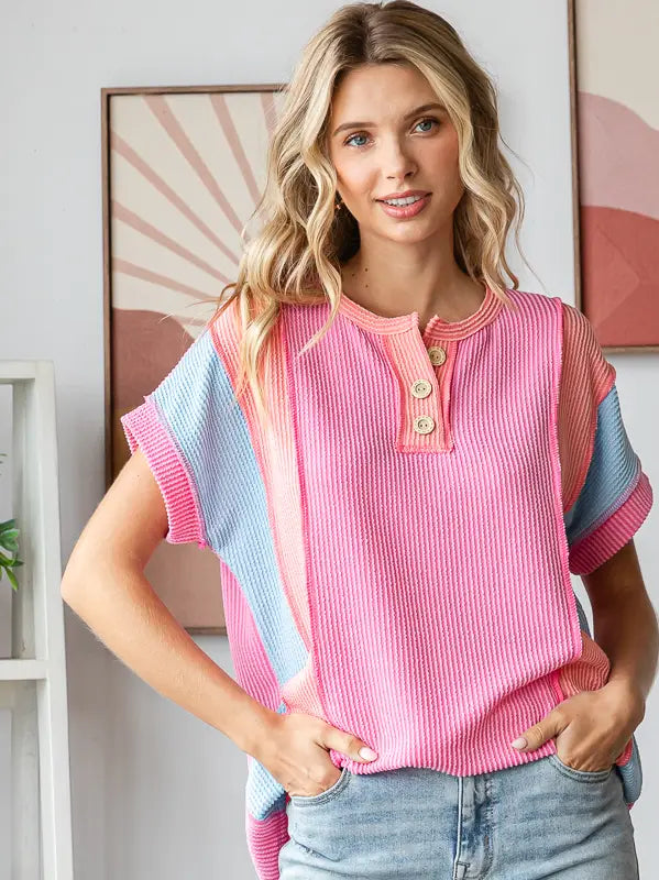 Women's Twist Rib Color Block Knit Top 6/20