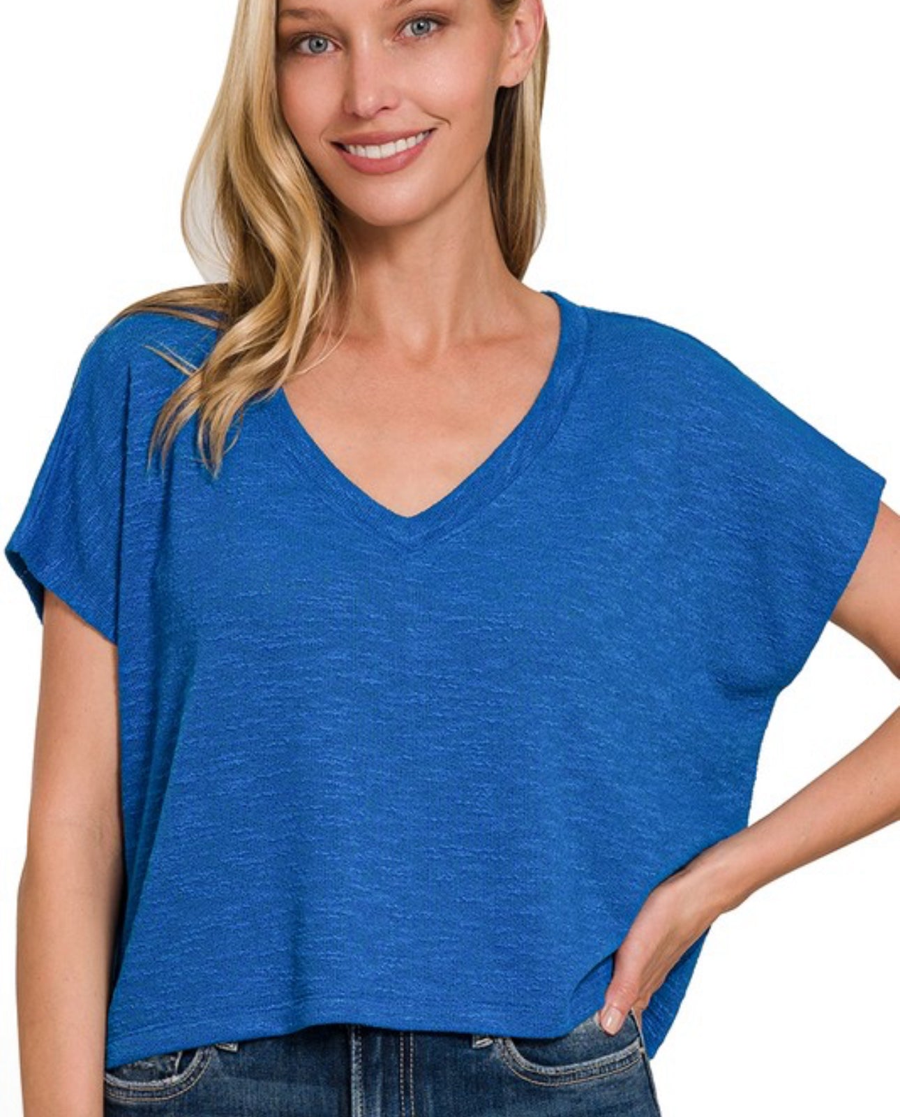 V-Neck Drop Shoulder Crop