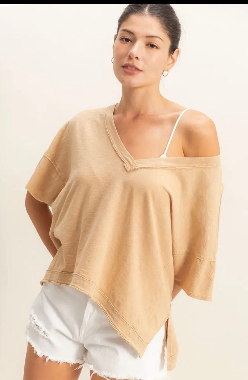 Oversized V-Neck Short Sleeve Top