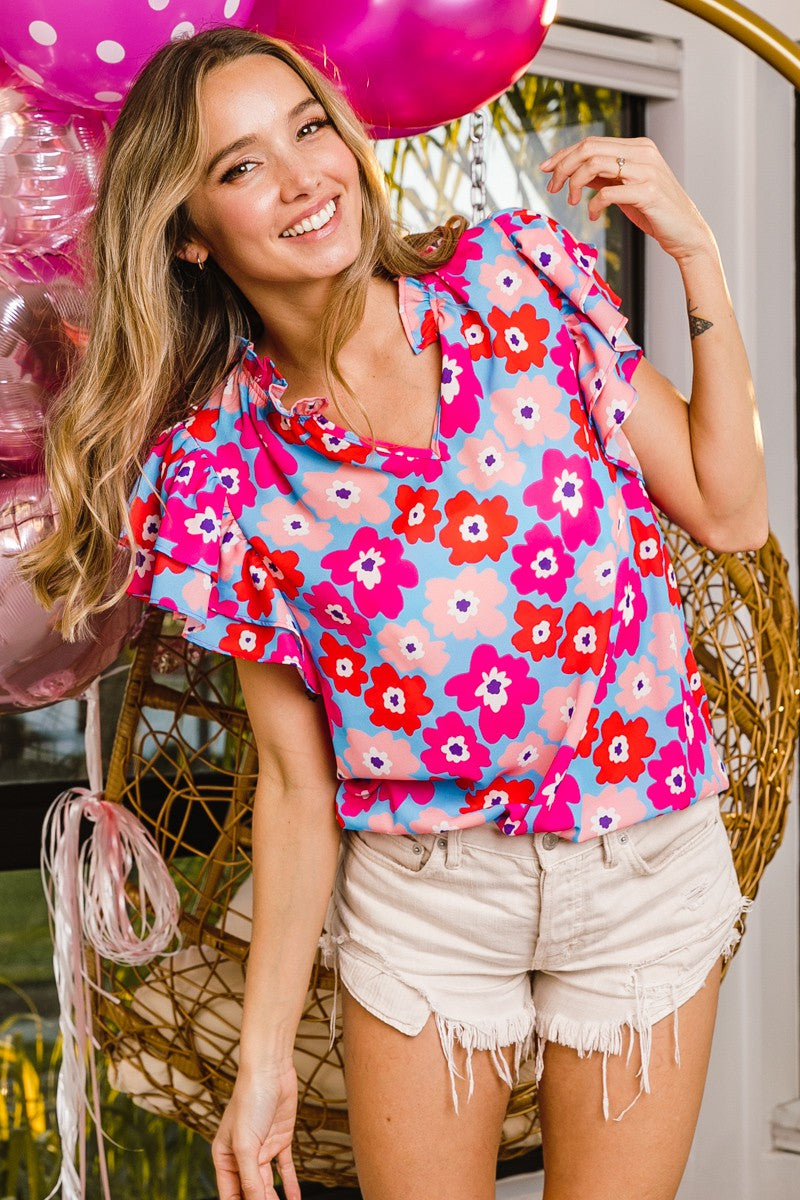 FLOWER PRINTED V NECK #697