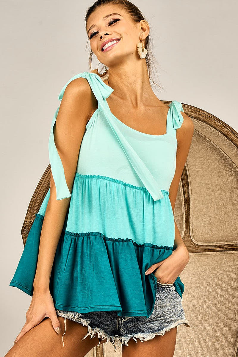 COLOR BLOCK TIED TOP
