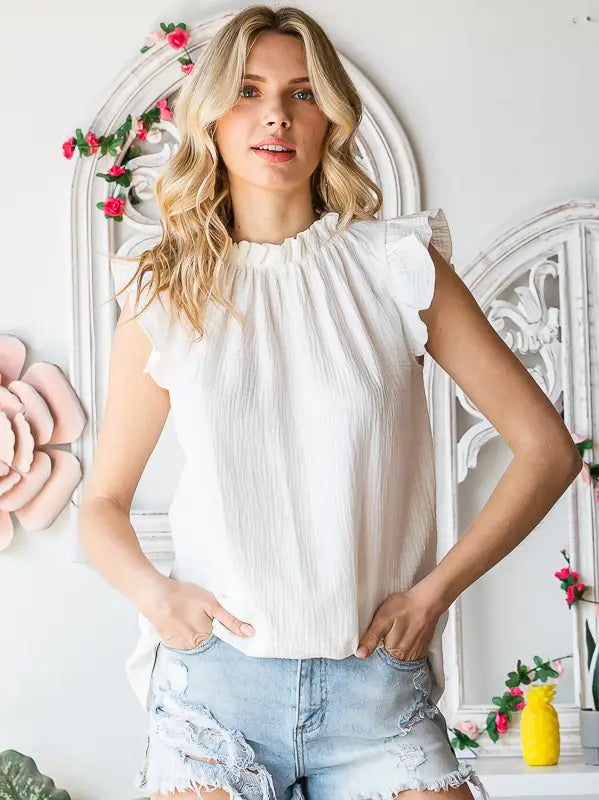 Ruffle Neck Women's Cotton Blouse 6/20