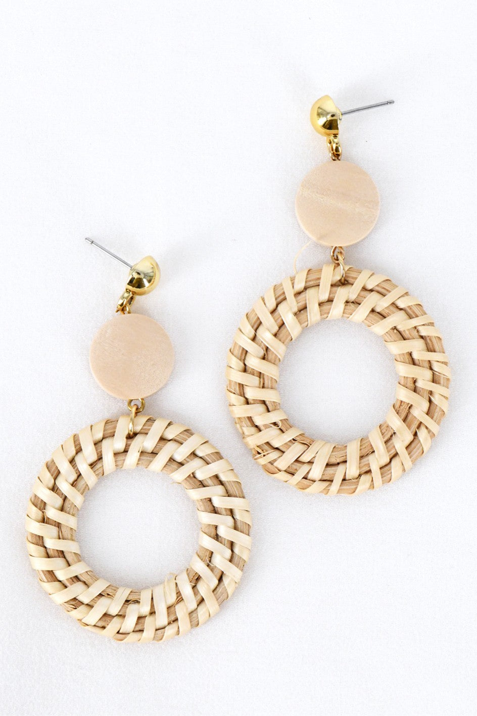 Natural Woven Rattan Wooden Drop Earrings 175