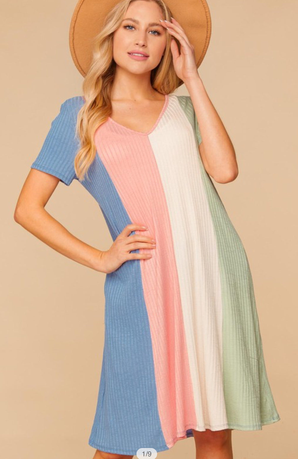 Rib Vertical Color Block Dress 288