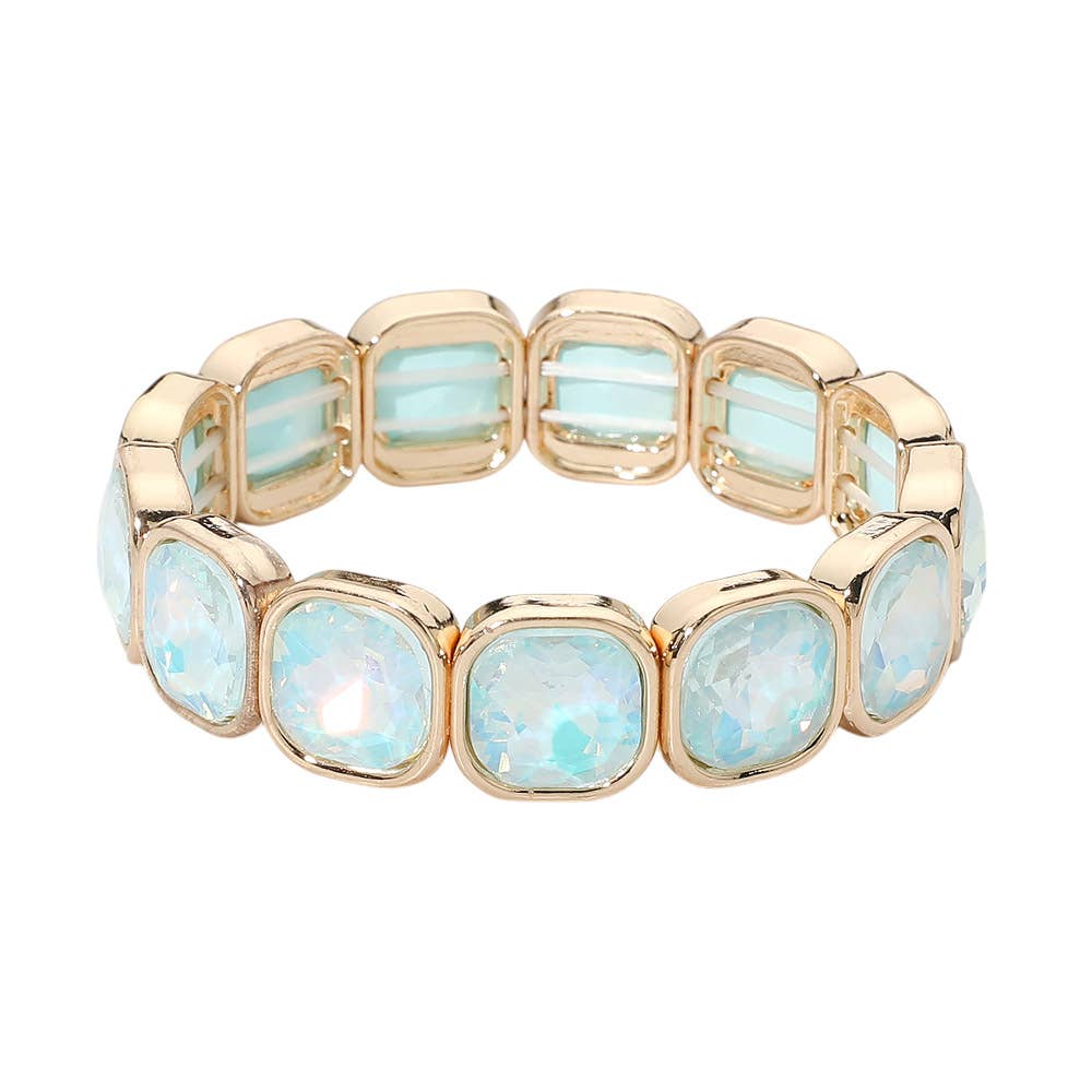 Faceted Cushion Gem Beaded Stretch Bracelet