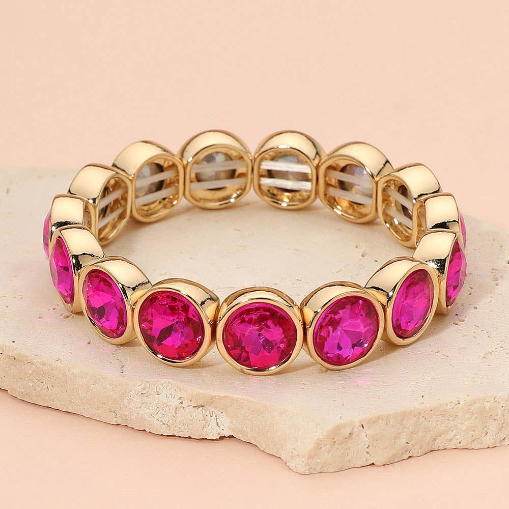 Faceted Round Gem Beaded Stretch Evening Bracelet