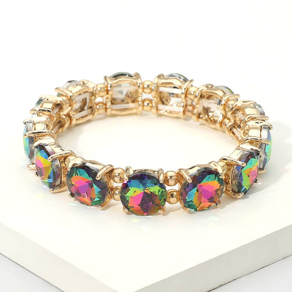 Round Stone Cluster Beaded Stretch Evening Bracelet