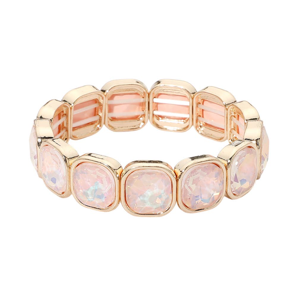 Faceted Cushion Gem Beaded Stretch Bracelet