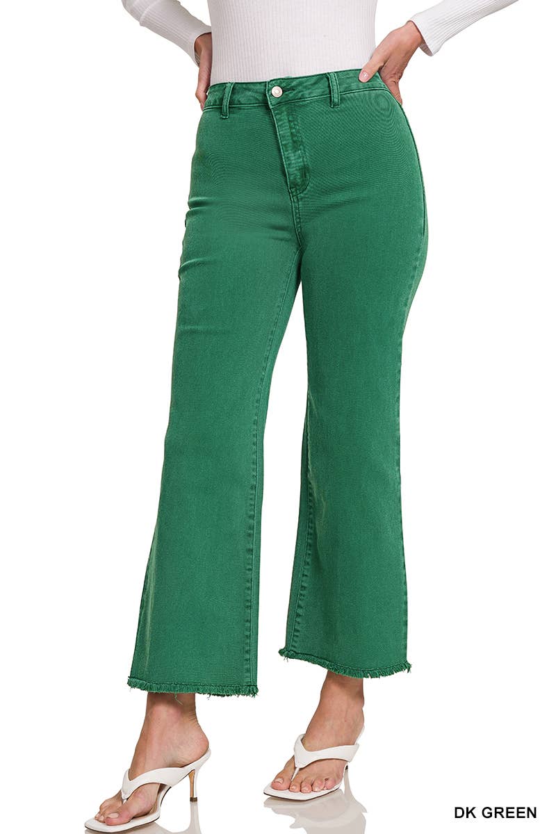 Acid Washed Frayed Cutoff Hem Straight Wide Pants Zenana