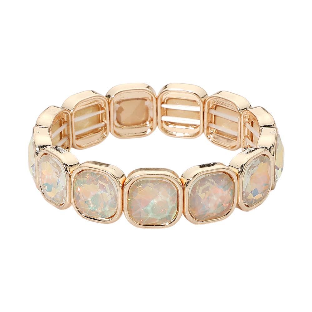 Faceted Cushion Gem Beaded Stretch Bracelet