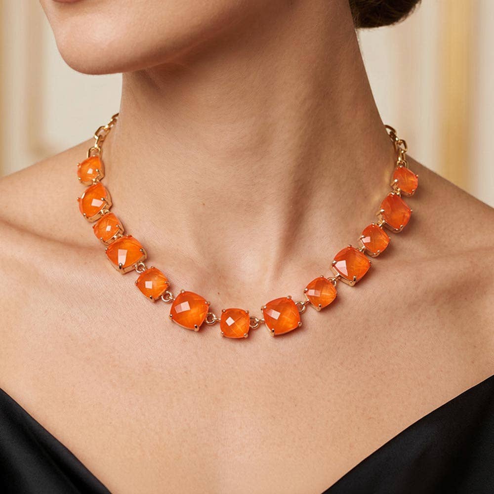 Cushion Square Stone Link Evening Necklace