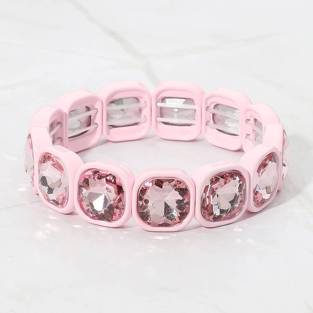 Faceted Cushion Gem Beaded Stretch Bracelet