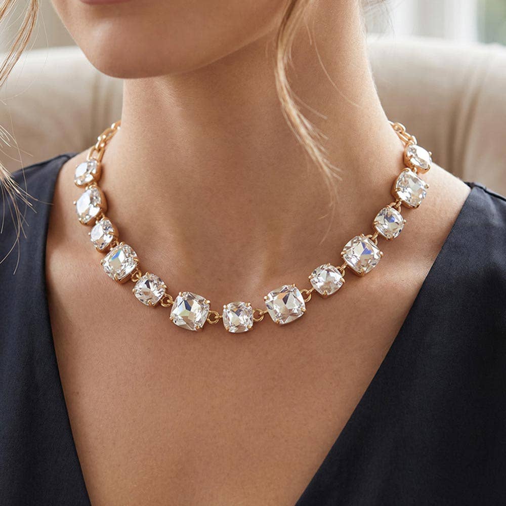 Cushion Square Stone Link Evening Necklace