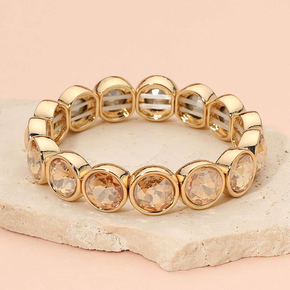 Faceted Round Gem Beaded Stretch Evening Bracelet