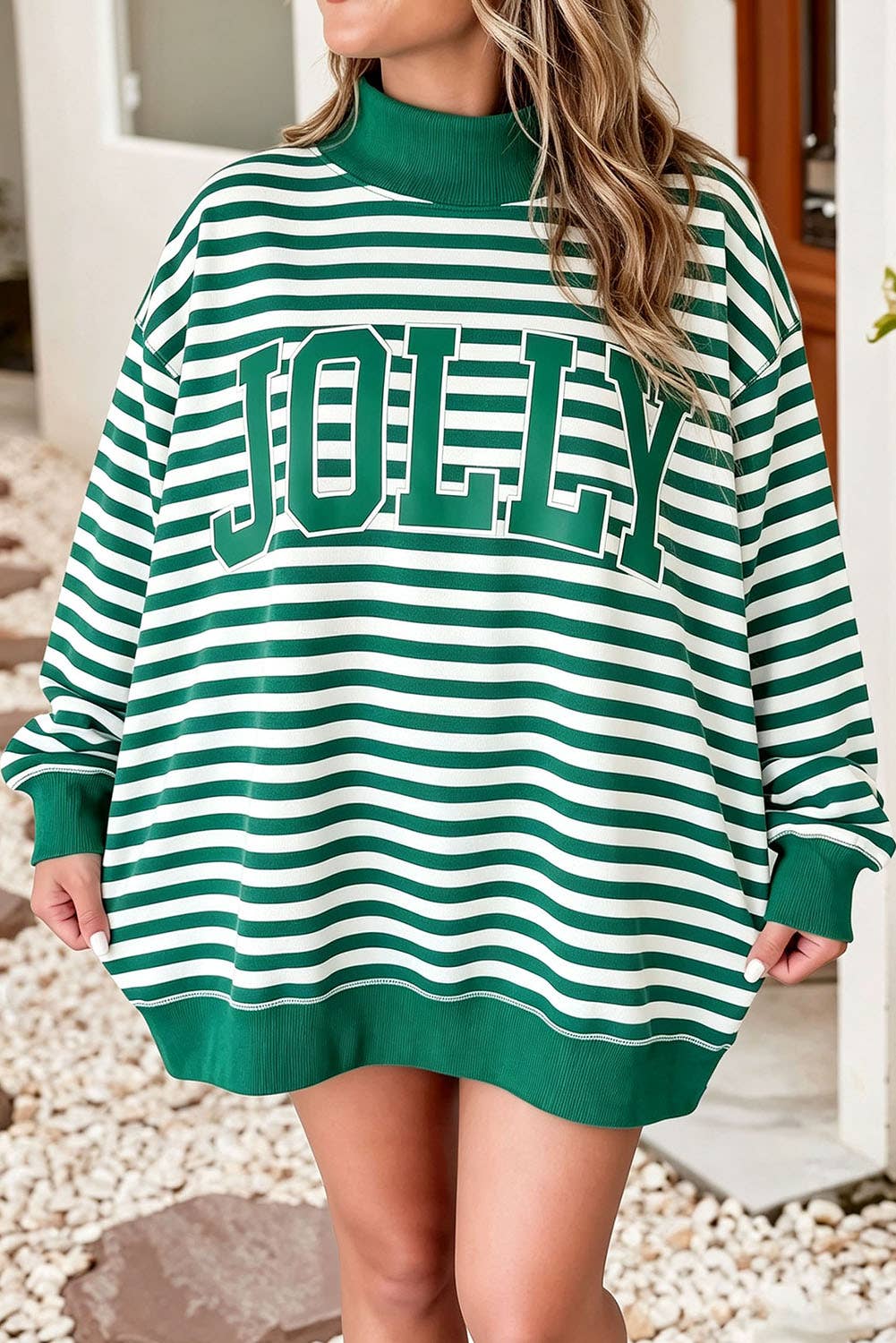 Christmas Holiday Stripe Mock Neck Sweatshirt |S-4X