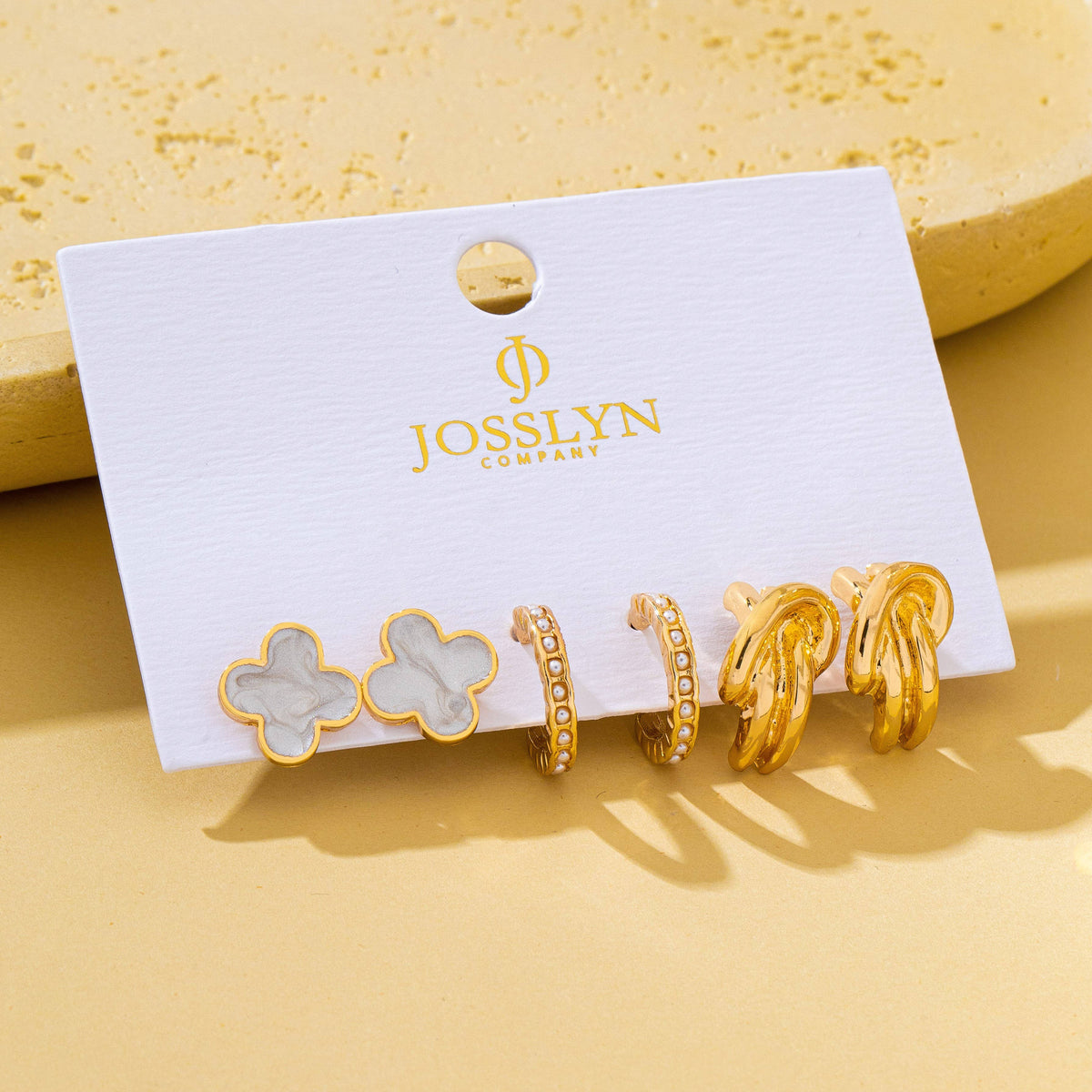 Gold-Tone Clover Pearl Huggie Hoop Earring Trio Set|80E62320