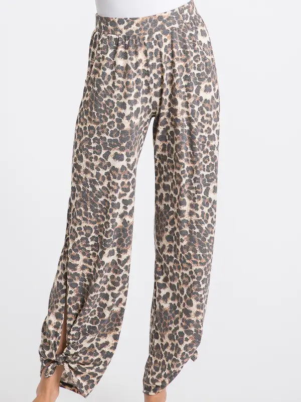 Leopard Print Lightweight Split Side Ankle Tie Pants 6/20