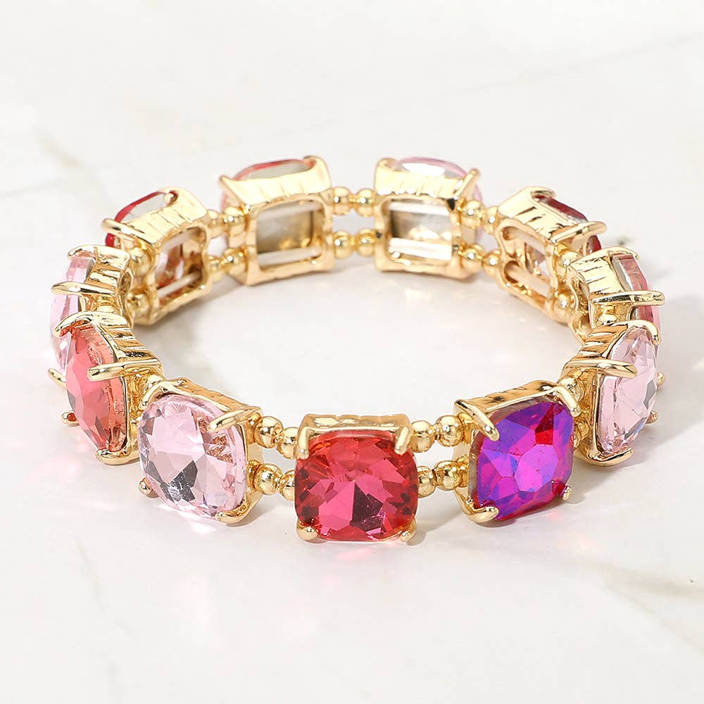 Cushion Square Stone Stretch Evening Bracelet