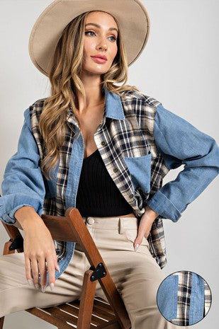 DENIM PLAID POCKET SHIRT #301