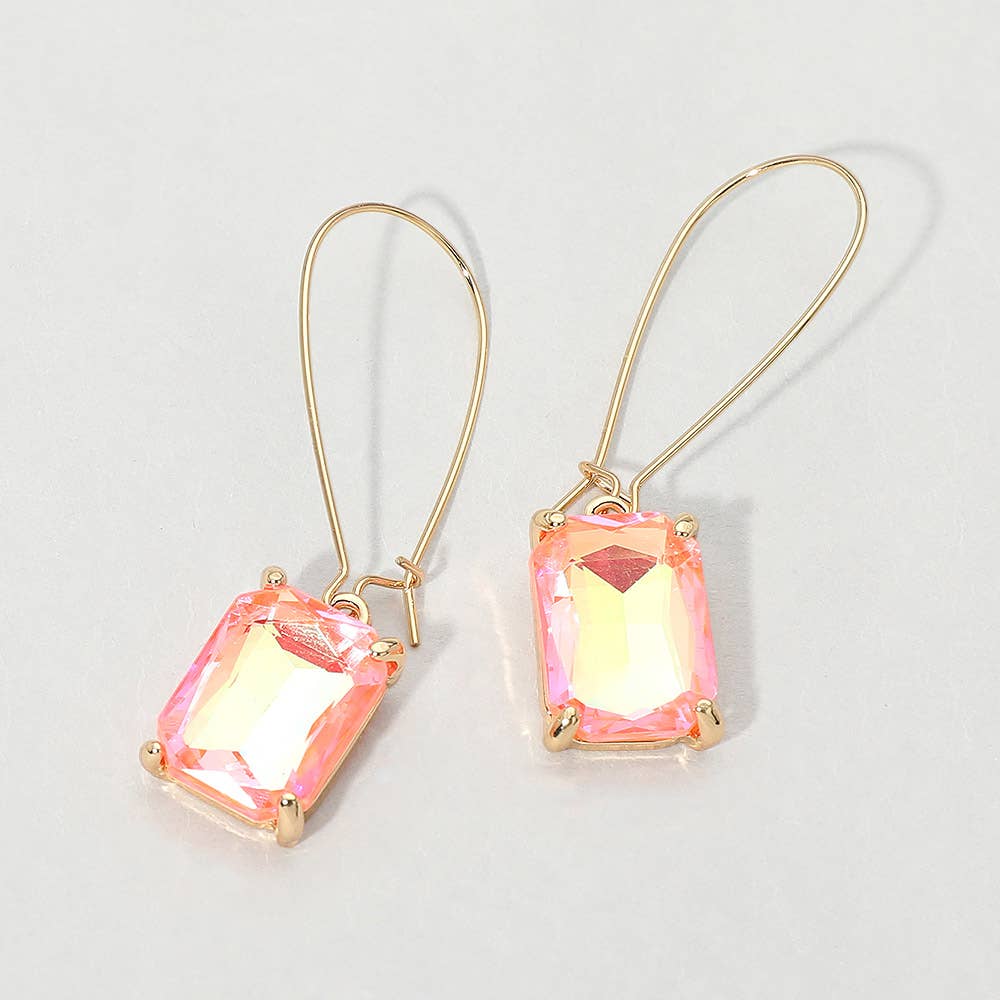 Emerald Cut Stone Dangle Evening Earrings