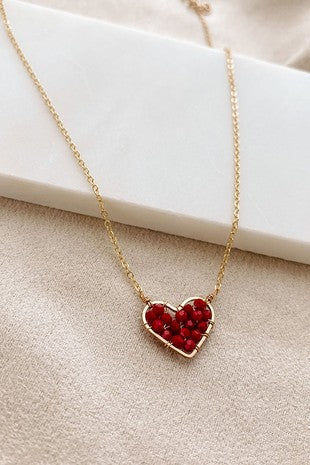 Chain Detail Heart Charm Detail Red Bead #667