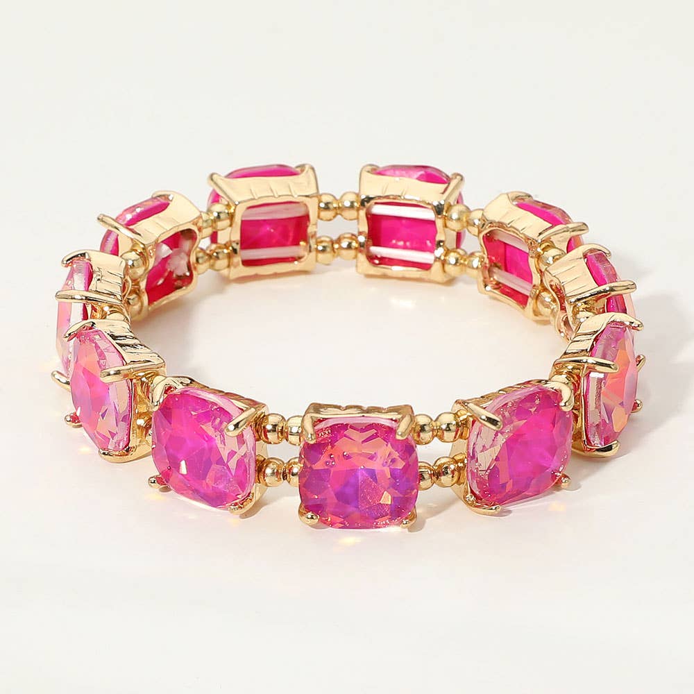 Cushion Square Stone Stretch Evening Bracelet