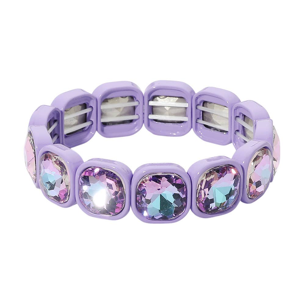 Faceted Cushion Gem Beaded Stretch Bracelet