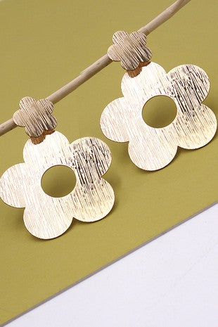 DOUBLE FLAT FLOWER ETCHED DROP EARRINGS #245