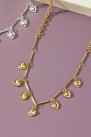 multiple puffy heart charm drop necklace #249