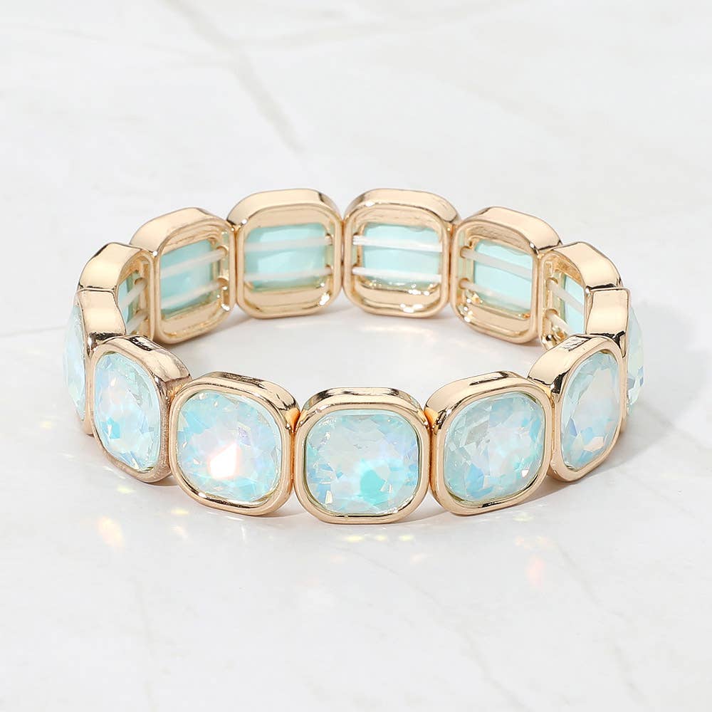 Faceted Cushion Gem Beaded Stretch Bracelet