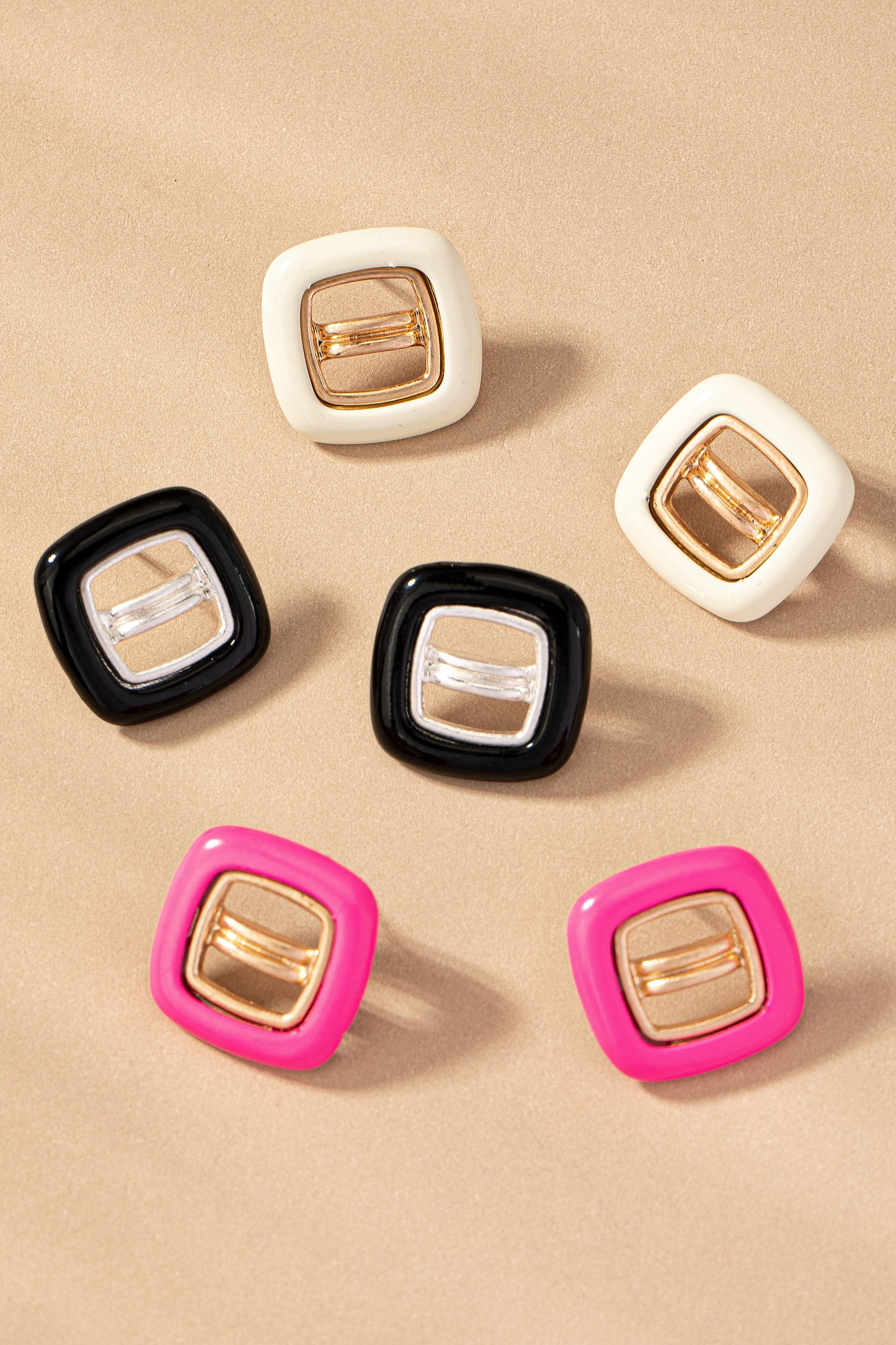 Divided square stud earrings with enamel colors #294