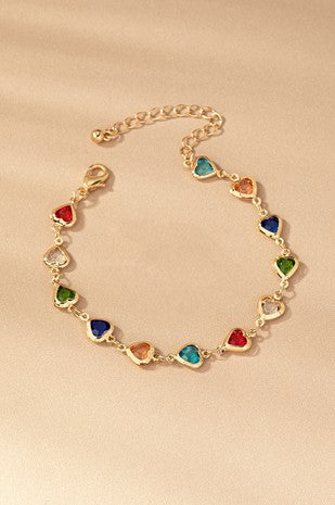 Multi color heart CZ stone bracelet #290