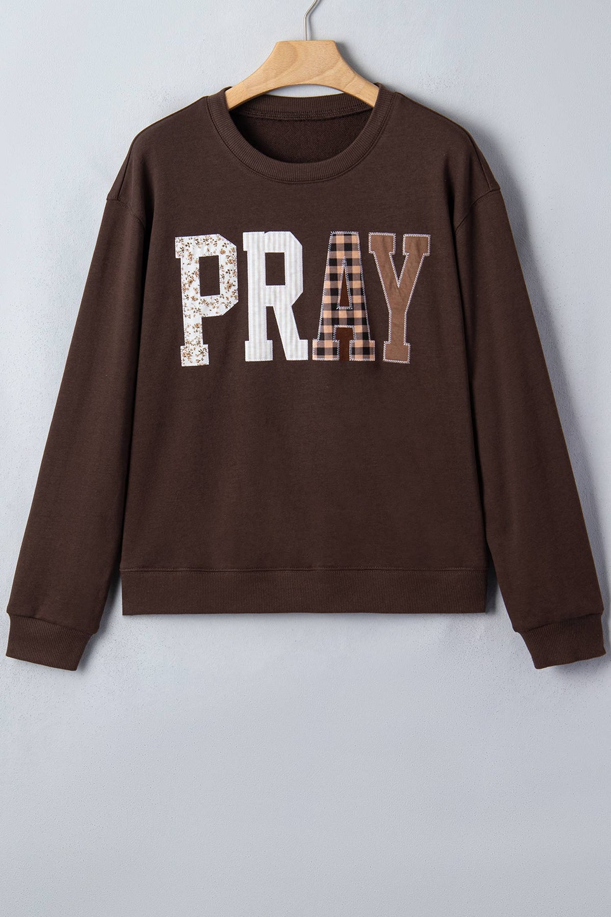 Striped PRAY Embroidered Patch Crew Neck Sweatshirt | S-4X