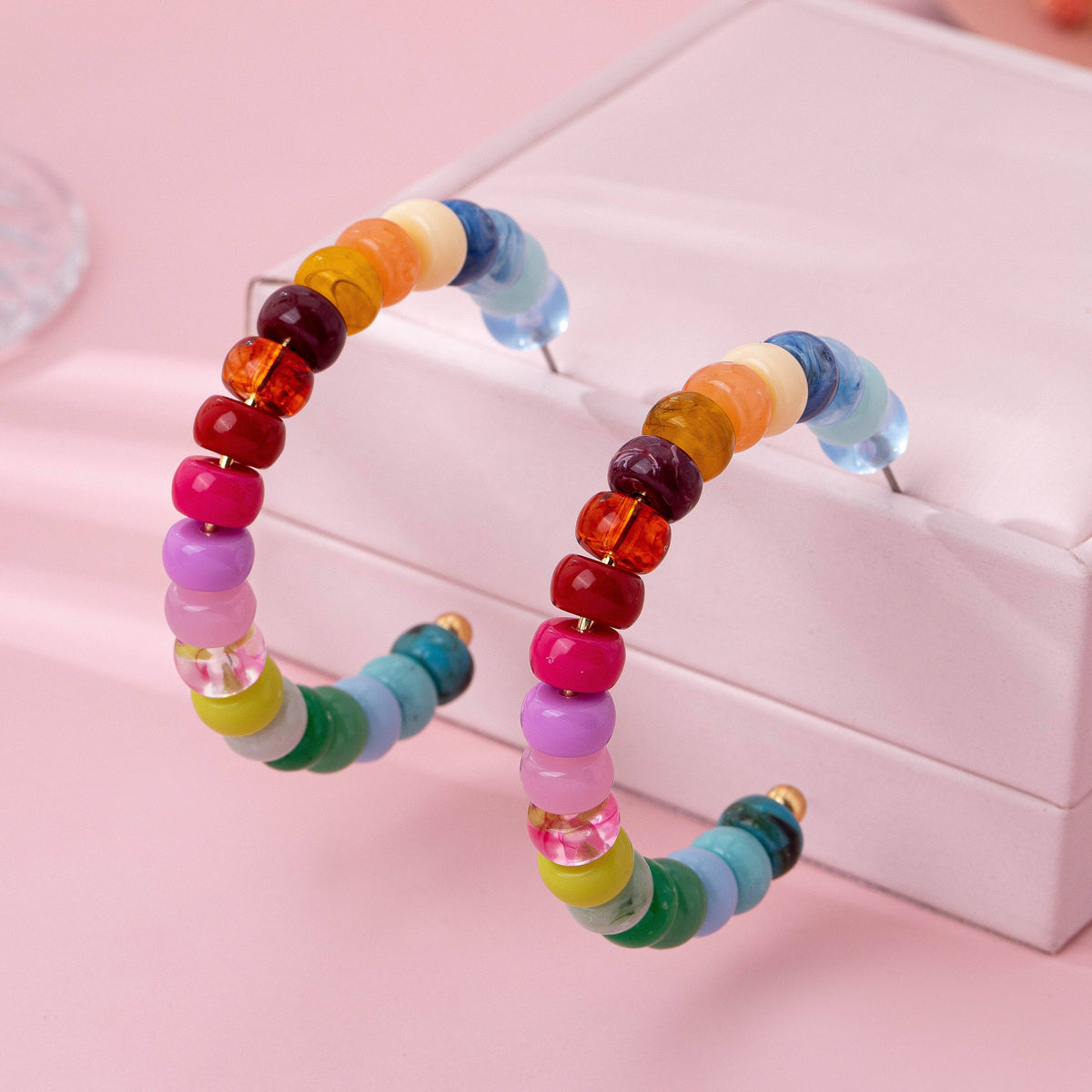 Multi-Color Beaded Hoop Earrings | 80E62019