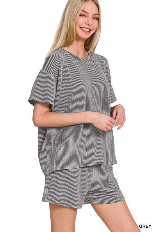 Raised Rib Short Sleeve Tee & Short Pants Set