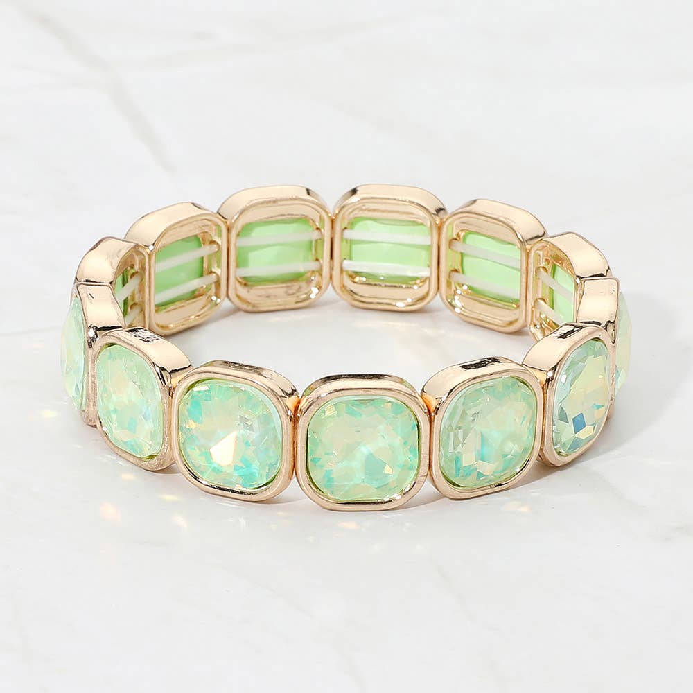 Faceted Cushion Gem Beaded Stretch Bracelet