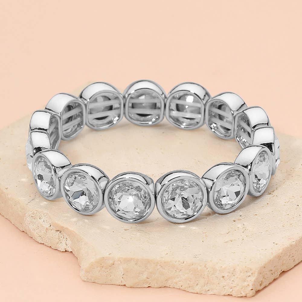 Faceted Round Gem Beaded Stretch Evening Bracelet