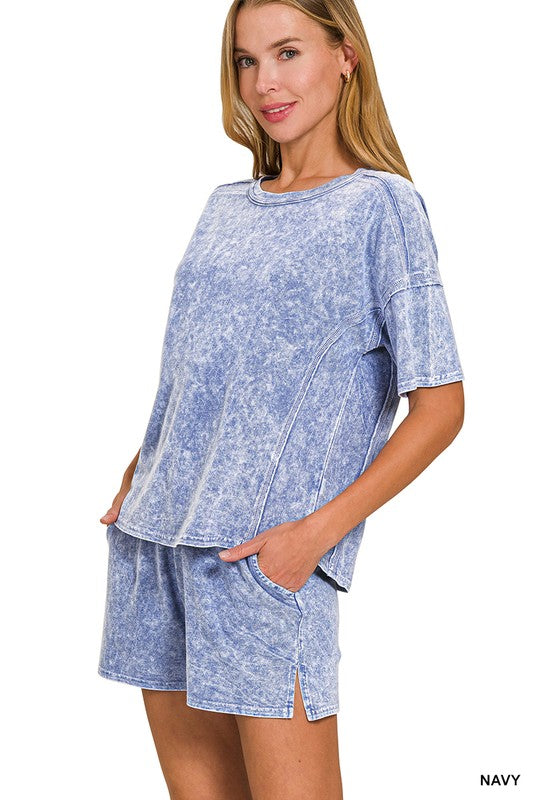 Halo Snow Washed Short Sleeve Tee & Shorts Set