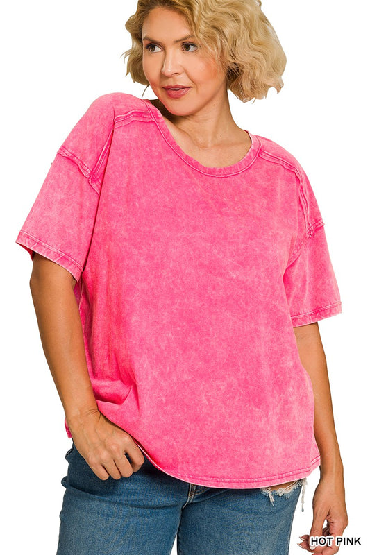 Plus Acid Washed Round Neck T-shirts