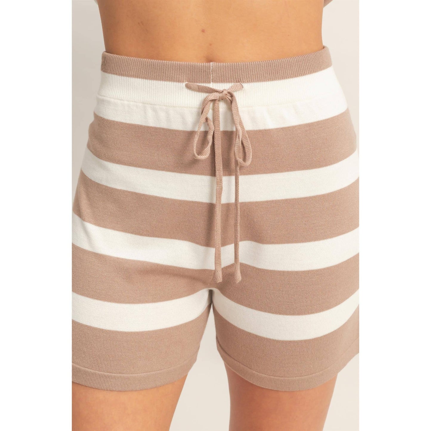 V-Neck Top & Striped Shorts Set