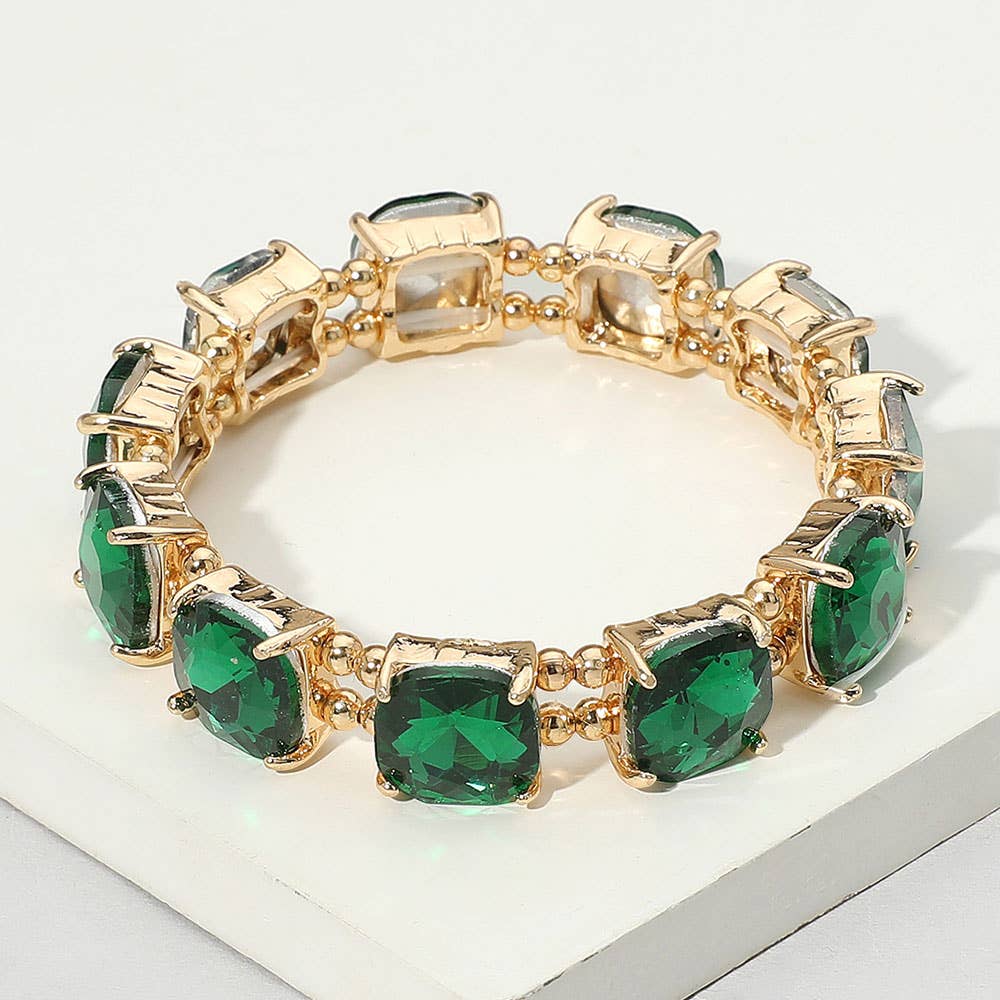 Cushion Square Stone Stretch Evening Bracelet